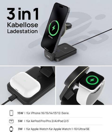 🔋 SODI Qi2 3 in 1 Magnetische Kabellose Ladestation für 19,99€ (statt 40€)