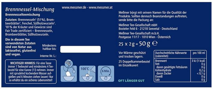 🍵 25er Pack Meßmer Brennnessel Mischung Teebeutel ab 1,42€ (statt 2,39€)