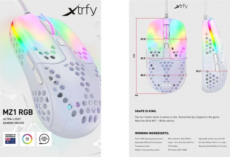 🖱️ Cherry XTRFY MZ1 Ultraleichte Gaming Maus mit RGB für 29,99€ (statt 46€)