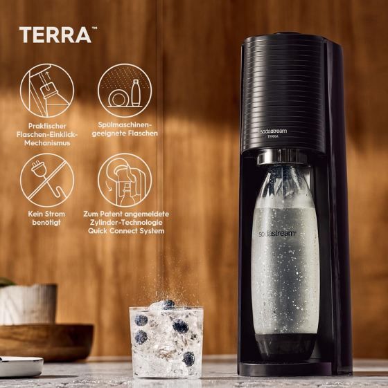 🚰 SodaStream Terra Wassersprudler mit CO2 Zylinder + Flaschen für 58€ (statt 65€)