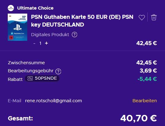 🎮 50€ Playstation Network (PSN) Guthaben für 40,70€