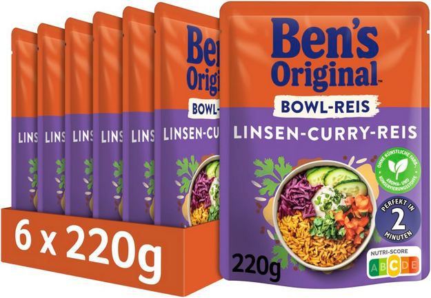 🍛 6er Pack Bens Original Express Bowl Reis Linsen Curry ab 9,55€ (statt 14€)