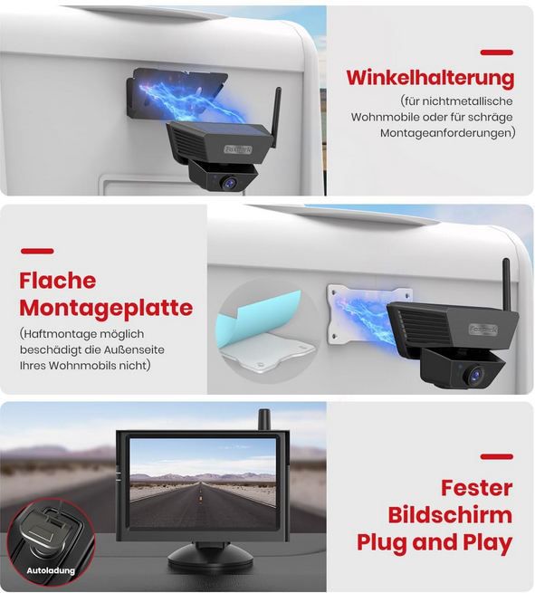📹 Foxpark Solar Rückfahrkamera mit 5 FHD Display für 141,49€ (statt 170€)