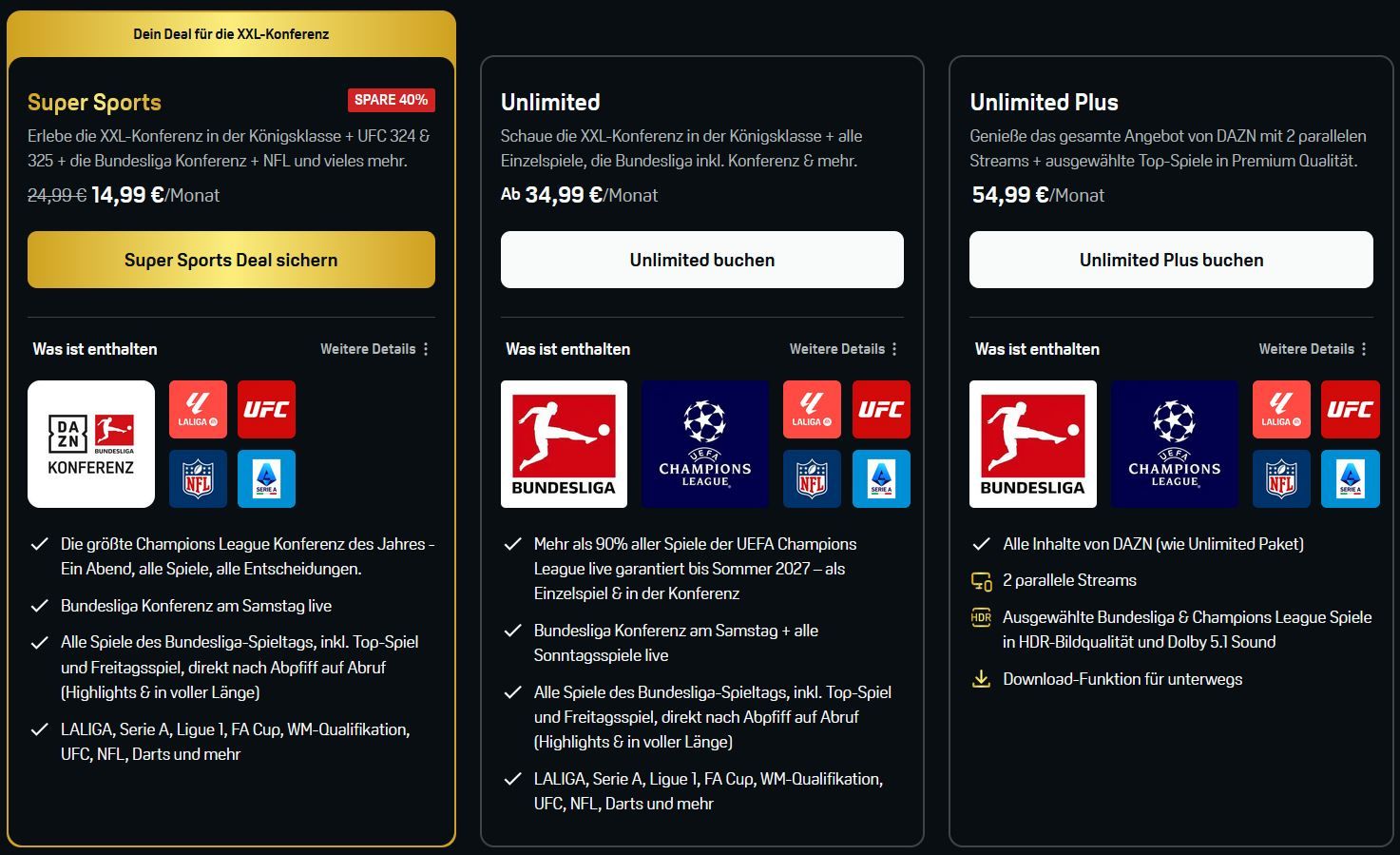 ⚽ DAZN Super Sports XXL Champions League + Super Bowl, UFC & mehr für 14,99€ (statt 25€) ⚽ DAZN Super Sports XXL Champions League + Super Bowl, UFC & mehr für 14,99€ (statt 25€)
