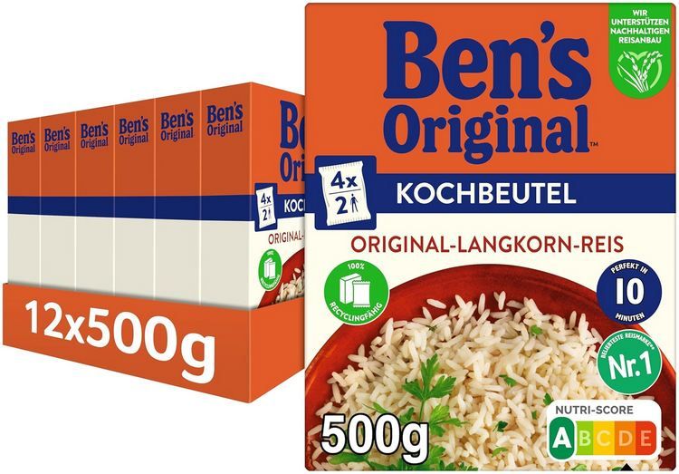 🍚 12 x 500g Bens Original Kochbeutel 10 Minuten Langkornreis ab 19,58€ (statt 33€)