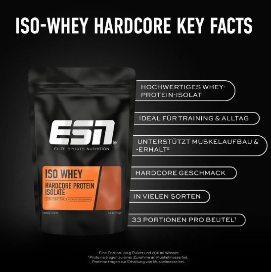 💪🏻 1kg ESN IsoWhey Hardcore Proteinpulver Vanilla ab 37,90€ (statt 50€)