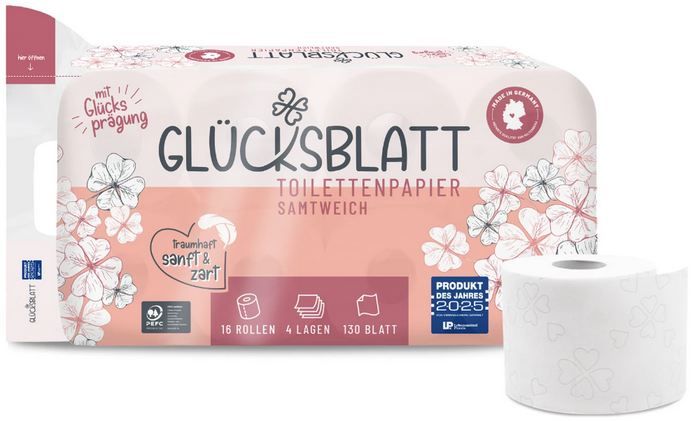 🧻 32 Rollen Glücksblatt Toilettenpapier Samtweich 4 lagig für 7,98€ (statt 20€)   Neukunden