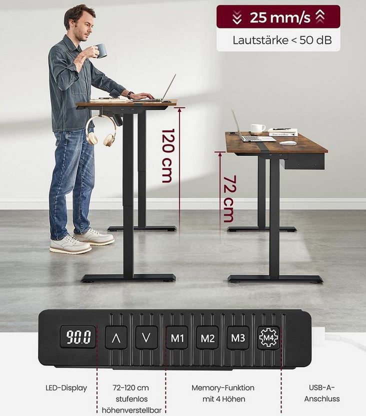 📋 Vasagle Elektrisch Höhenverstellbarer Schreibtisch, 60 x 120cm für 98,99€ (statt 111€)