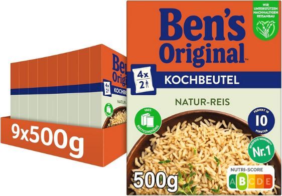 🍚 9 x 500g Bens Original Natur Reis im Kochbeutel ab 14,69€ (statt 21€)