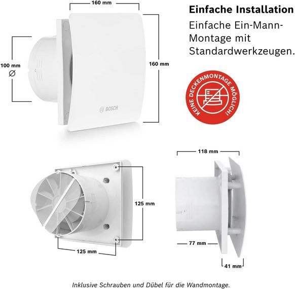 💦 Bosch Badlüfter gegen Feuchtigkeit & Schimmel, 100mm für 33,99€ (statt 39€)