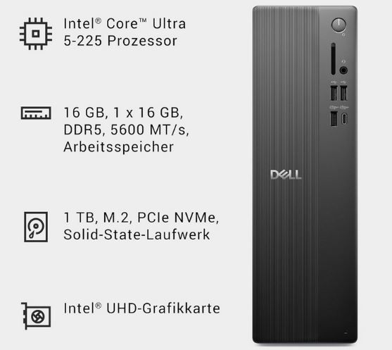 🖥️ Dell ECS1250 Slim Desktop PC mit Intel Ultra 5 225, 16GB/1TB für 599€ (statt 749€)
