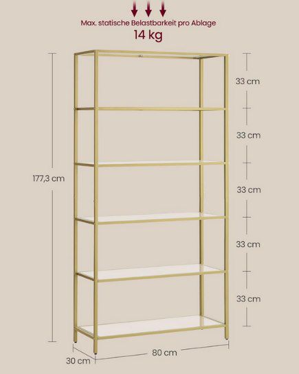 VASAGLE Badregal mit 6 Ablagen aus gehärtetem Glas für 53,99€ (statt 70€)
