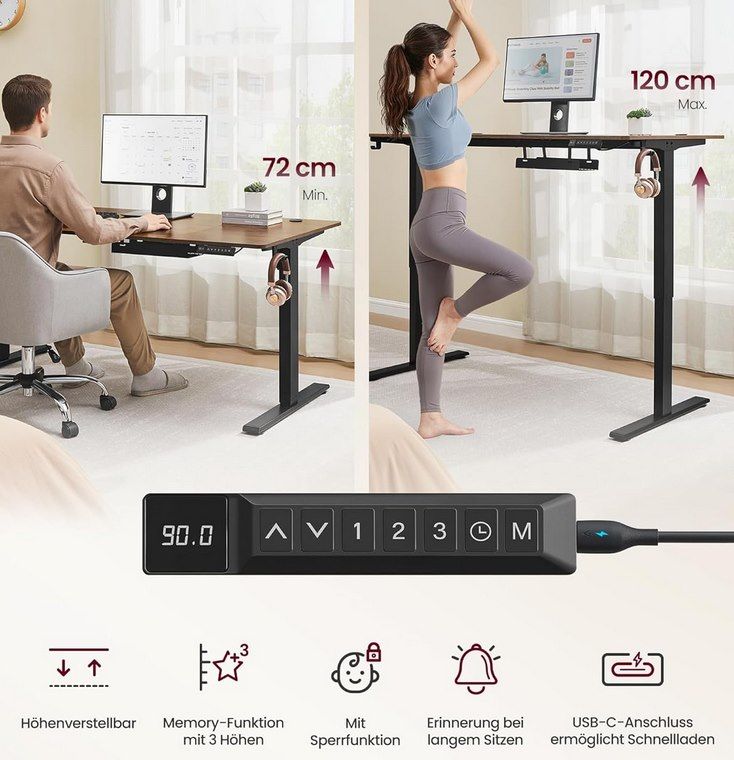 🖥️ VASAGLE höhenverstellbarer Schreibtisch mit USB C & Ablage z.B. 160x80 für 119,98€ (statt 150€)
