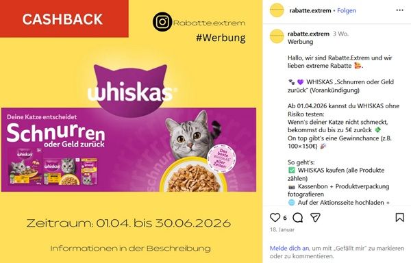 🐱 Whiskas Aktion: Schnurren oder Geld zurück   ab 01.04.
