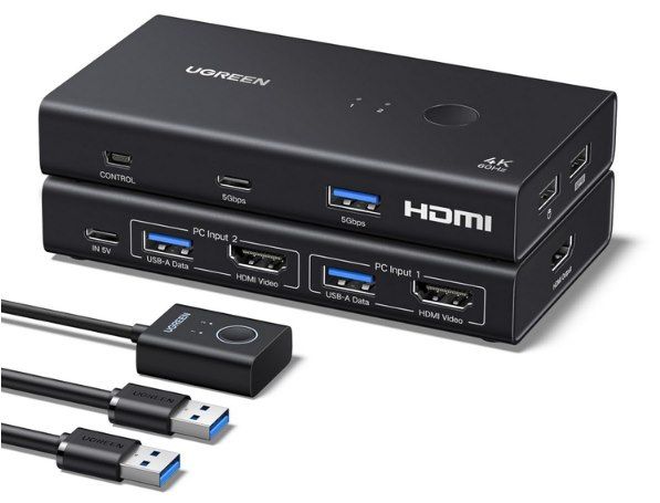 🖥️ UGREEN HDMI 2.0 KVM Switch für 2 PCs & 1 Monitor 4K@60Hz für 36,79€ (statt 46€)