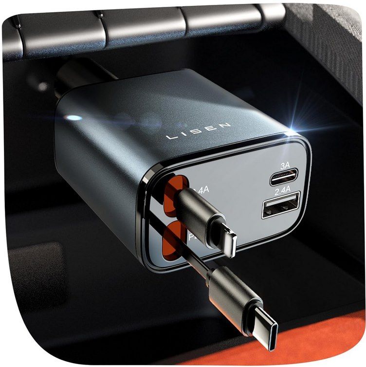 🔌 LISEN 69W Kfz Ladegerät mit Lightning, USB & USB C für 9,17€ (statt 17€)