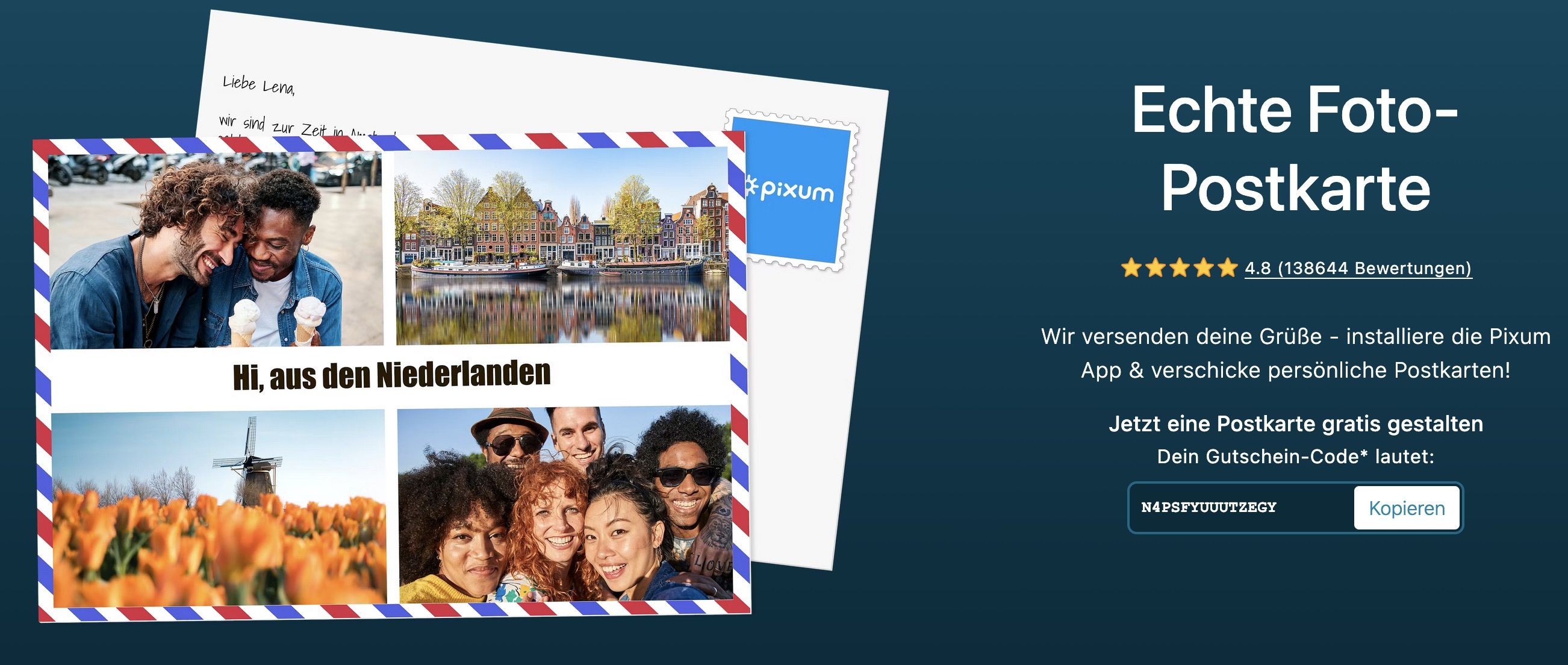 Pixum: Eine Valentinspostkarte gratis versenden