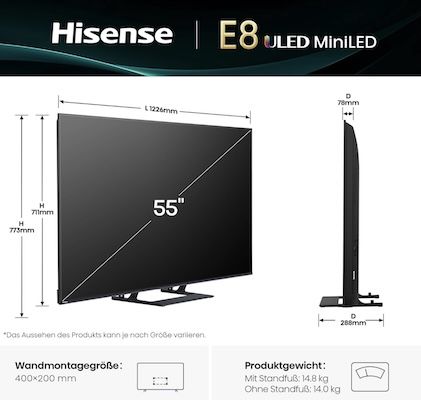 Hisense 55E89Q – 55 Zoll 4K ULED Mini LED Smart TV mit 144Hz für 498,48€ (statt 549€) Hisense 55E89Q – 55 Zoll 4K ULED Mini LED Smart TV mit 144Hz für 498,48€ (statt 549€)