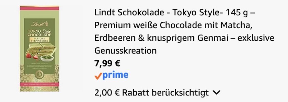 🗼🇯🇵 145 g Lindt Tokyo Style Premium Chocolade mit Matcha für 7,99€ (statt 12€)