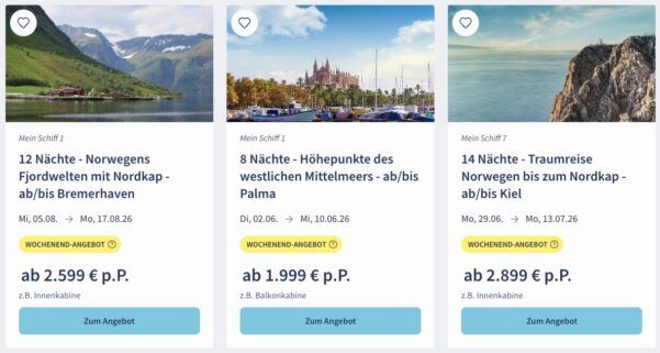 🚢 TUI Cruises Mein Schiff Wochenendangebote 🏝️ z.B. Traumreise Norwegen