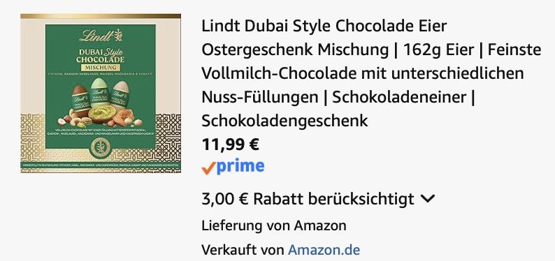 đŁ 162g Lindt Dubai Style Chocolade Eier Ostergeschenk Mischung fĂŒr 11,99⏠(statt 22âŹ) đŁ 162g Lindt Dubai Style Chocolade Eier Ostergeschenk Mischung fĂŒr 11,99⏠(statt 22âŹ)