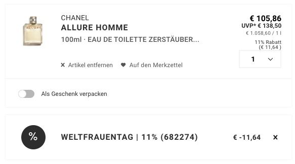 🌸 Chanel Allure Homme 100ml Herren Eau de Toilette für 94,22€ (statt 125€)