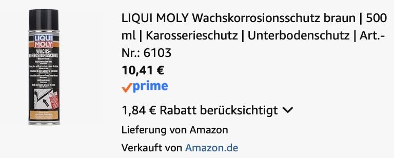 🚗 Liqui Moly Wachskorrosionsschutz, 500ml ab 10,41€ (statt 16€)
