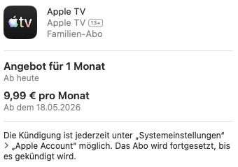 🍏 1 Monat Apple TV+ gratis 🧨 gilt auch für Bestandskunden