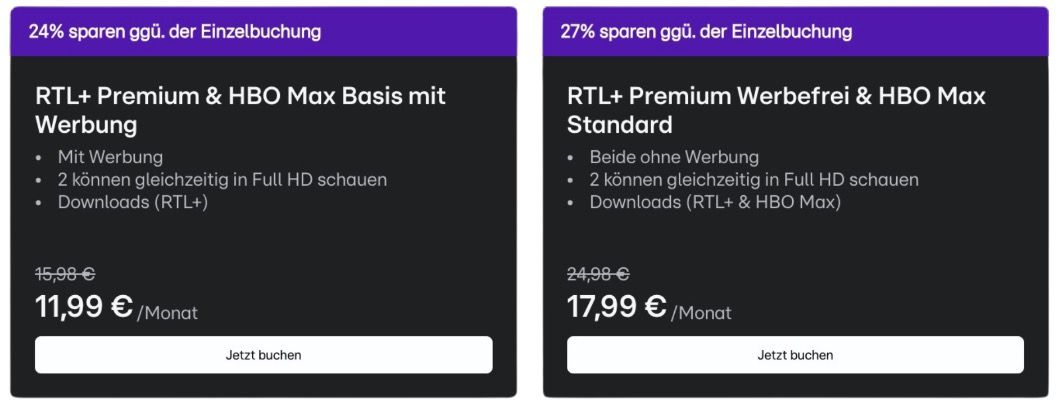 🧨 HBO Max 📽️ inkl. RTL+ im Bundle zusammen ab 11,99€ mtl. (statt 16€) 🧨 HBO Max 📽️ inkl. RTL+ im Bundle zusammen ab 11,99€ mtl. (statt 16€)