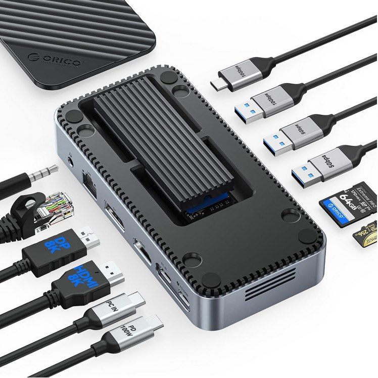 ⏫ ORICO 12in1 USB C Hub mit M.2 SSD Gehäuse & 100W PD für 65,39€ (statt 100€)