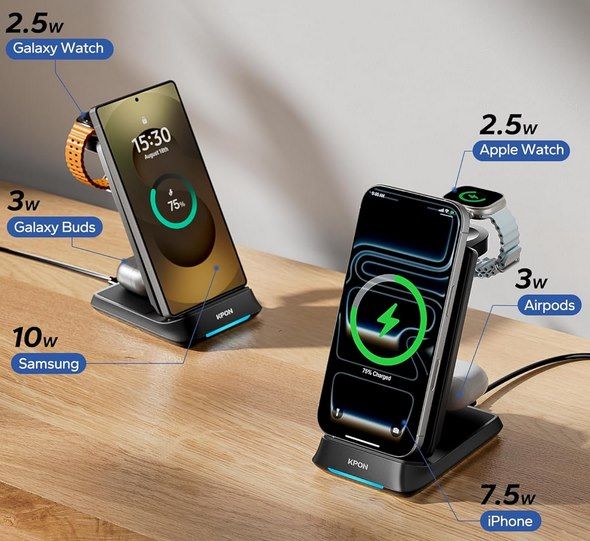 🔋 KPON 3in1 kabellose Ladestation für Smartphones &  Watches für 17,99€ (statt 30€)