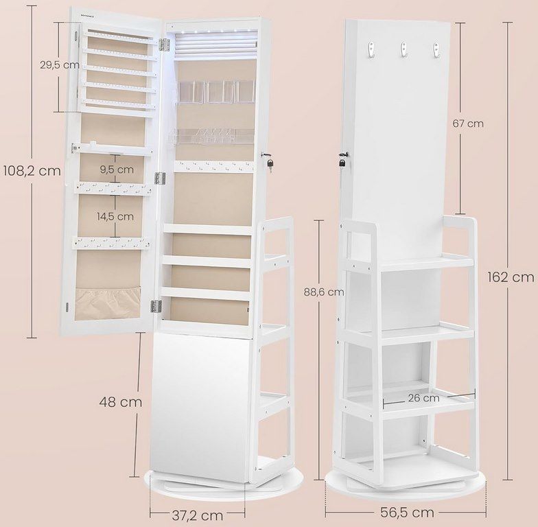 💍 SONGMICS Schmuckschrank mit Ganzkörperspiegel + LEDs für 79,59€ (statt 102€)