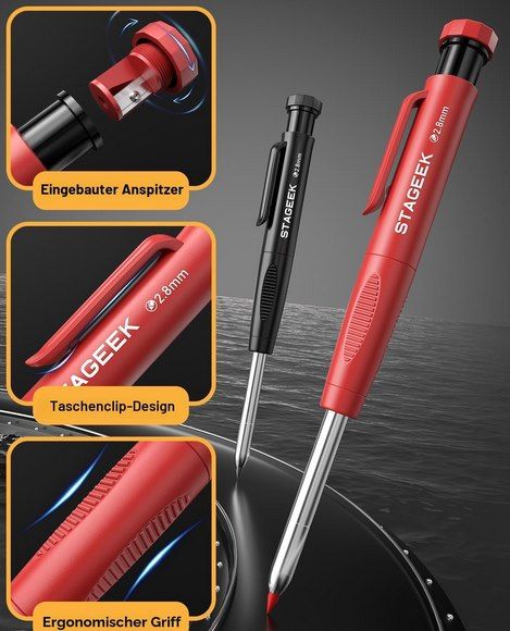 ✏️ STAGEEK Zimmermannsbleistift mit Markierstift + 12 Minen für 6,29€ (statt 9€)