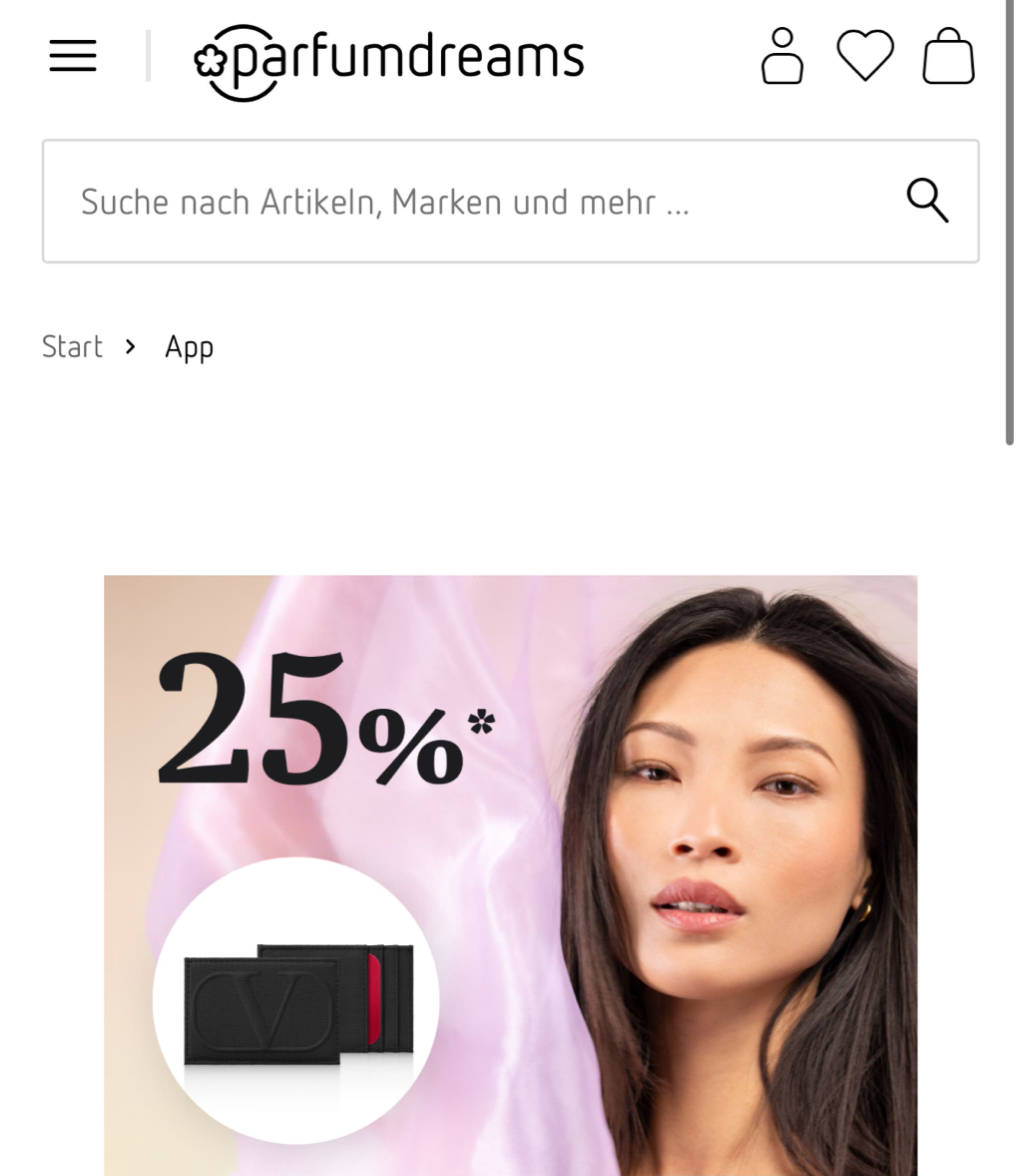 NUR NOCH HEUTE: 25% App-Deal bei parfumdreams + GRATIS Valentino Cardholder! 🔥 NUR NOCH HEUTE: 25% App Deal bei parfumdreams + GRATIS Valentino Cardholder! 🔥