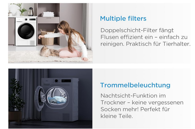 Midea MD11EH80BD Wärmepumpentrockner 8 kg für 382,49€ (statt 449€)