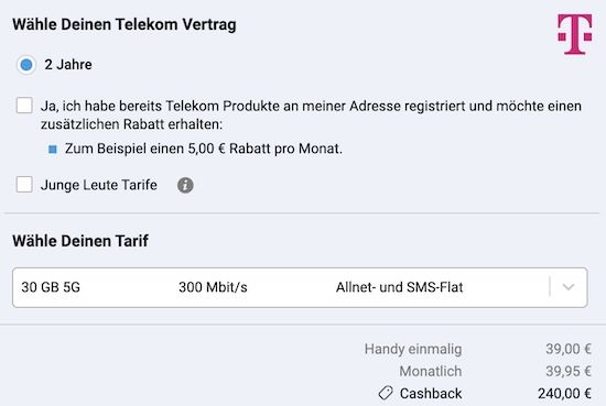 🍏 Apple iPhone 16 für 39€ + Telekom Allnet 30GB für 39,95€ mtl. + 240€ Bonus