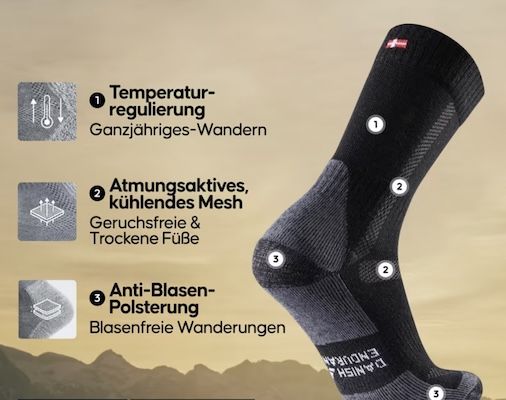 🧦 3x DANISH ENDURANCE Merino Wandersocken ab 24,95€ (statt 38€)