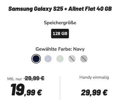 🔥Über 100€ Ersparnis 📱Samsung Galaxy S25 (128GB) für 29€ + Vodafone Allnet 40GB 5G für 19,99€ 🔥Über 100€ Ersparnis 📱Samsung Galaxy S25 (128GB) für 29€ + Vodafone Allnet 40GB 5G für 19,99€