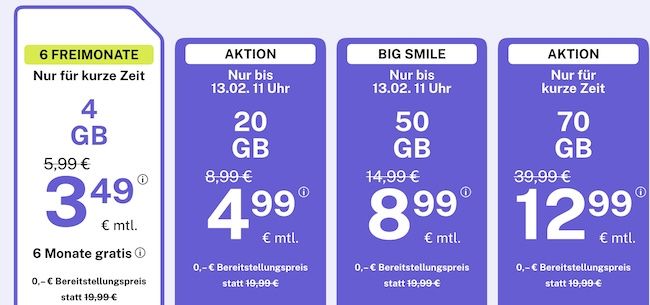 📶 bigSIM 1&1 Allnet Flat mit 4GB 5G für nur 3,49€ mtl. + 6 Monate geschenkt