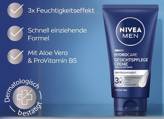 🧴 2x NIVEA MEN Hydrocare Gesichtspflege Creme, 75 ml für 7,55€ (statt 18€)
