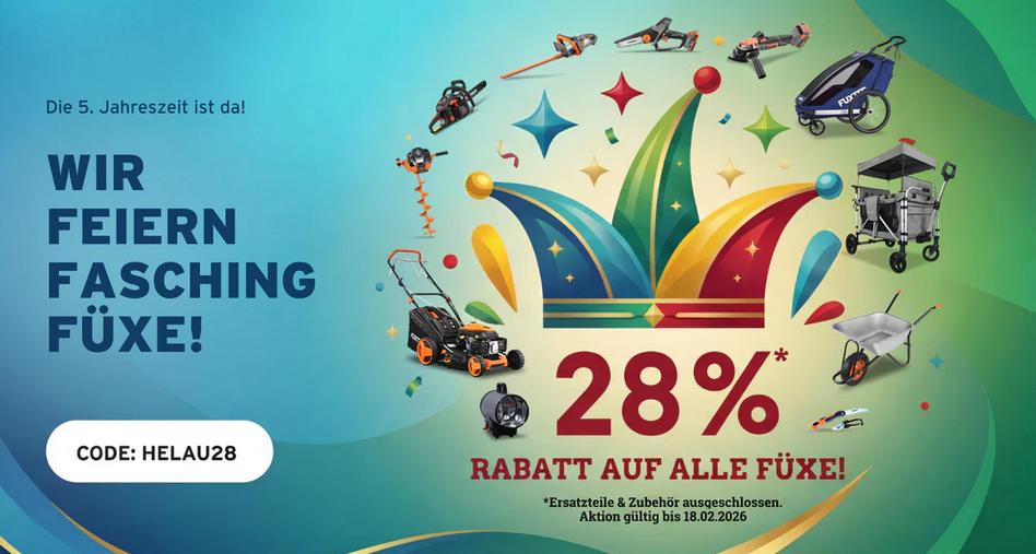 🔥 Fuxtec helau Rabatt: 28% Rabatt auf ALLES   z.B. FX CT700 Bollerwagen für 133,78€ (statt 194€)