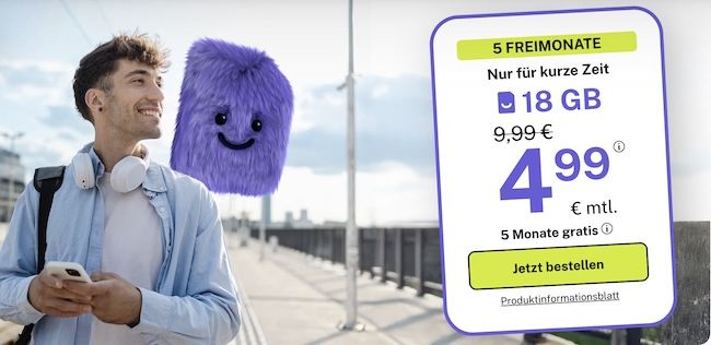 📶 bigSIM 1&1 Allnet Flat mit 18GB 5G für nur 4,99€ mtl. + 5 Monate geschenkt