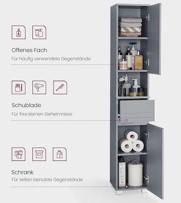 🗄️ Songmics VASAGLE Badezimmerschrank mit Schublade ab 33€ (statt 75€)