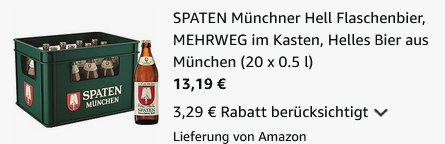 🍺 20x 0,5l SPATEN Münchner Hell Flaschenbier ab 13€ (statt 19€)