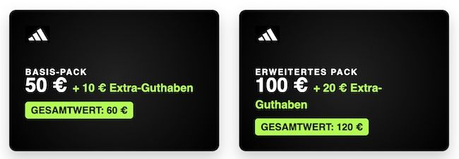 👟 17% Rabatt auf adidas Geschenkkarten - z.B. 60€ Guthaben für 50€ 👟 17% Rabatt auf adidas Geschenkkarten z.B. 60€ Guthaben für 50€
