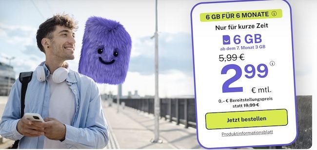 📶 bigSIM 1&1 Allnet Flat mit 6GB 5G für nur 2,99€ mtl.   ab 7. Monat nur noch 3GB
