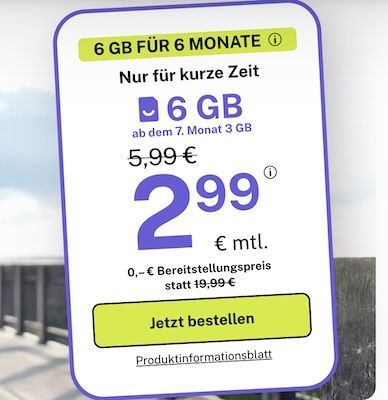 📶 bigSIM 1&1 Allnet-Flat mit 6GB 5G für nur 2,99€ mtl. – ab 7. Monat nur noch 3GB