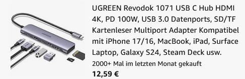 ⚡📲 UGREEN USB C 7in1 Hub mit 4K HDMI & 100W PD für 12,59€ (statt 23€)