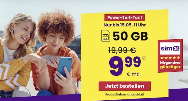 📲 sim24 Allnet Flat mit 50GB 5G für 9,99€ mtl. + monatlich kündbar!