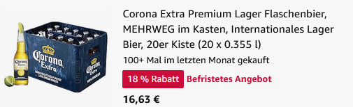 🍺 20x Corona Extra Premium (0,35L) ab 16,63€ (statt 21€)   0,83€ pro Flasche